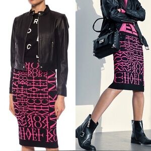 Michael Kors Black and Pink Graphic Pencil Skirt NEW